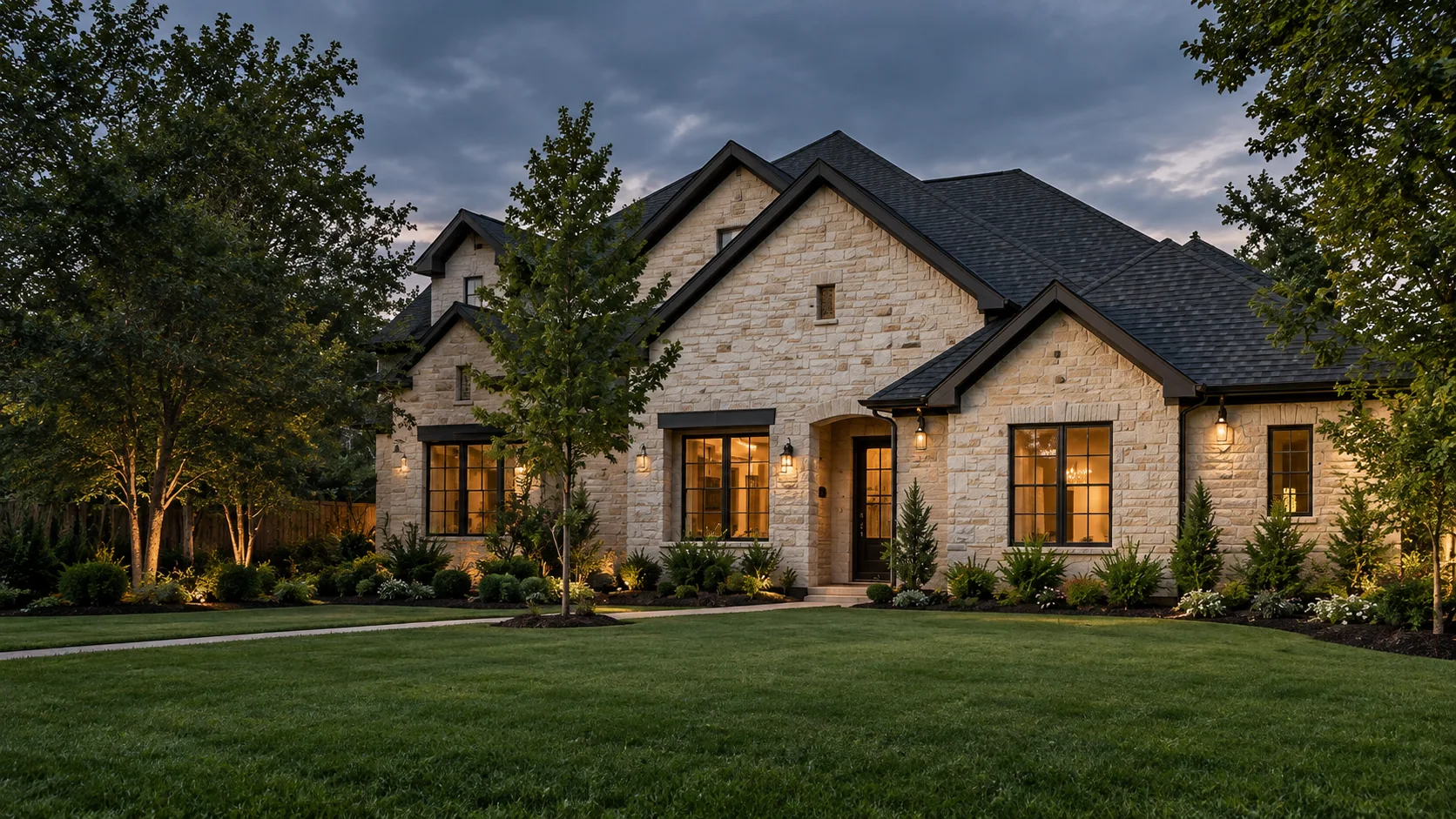 A North Texas stone home surrounded by trees